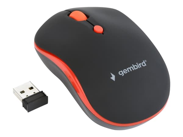 Gembird WIRELESS OPTICAL MOUSE MUSW-4B-03-R 1600DP - Maus, Molempikätinen, Optinen, Langaton RF, 1600 DPI, Musta, Punainen