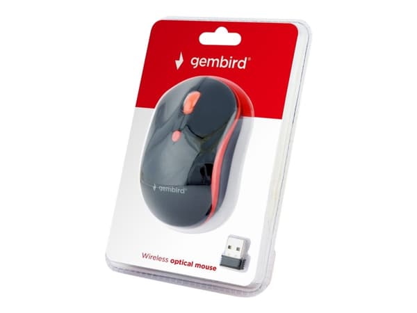 Gembird WIRELESS OPTICAL MOUSE MUSW-4B-03-R 1600DP - Maus, Molempikätinen, Optinen, Langaton RF, 1600 DPI, Musta, Punainen