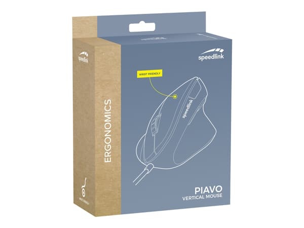 SPEEDLINK PIAVO Ergonomic Vertical - Vertikal mus - ergonomisk - høyrehendt - optisk - 6 knapper - trådløs - 2.4 GHz - USB trådløs mottaker - svart
