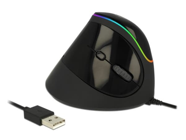 Delock Ergonomic - Vertikal mus - ergonomisk - högerhänt - optisk - 6 knappar - kabelansluten - USB 2.0 - svart - detaljhandel