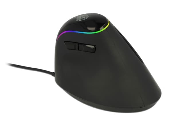 Delock Ergonomic - Vertikal mus - ergonomisk - högerhänt - optisk - 6 knappar - kabelansluten - USB 2.0 - svart - detaljhandel