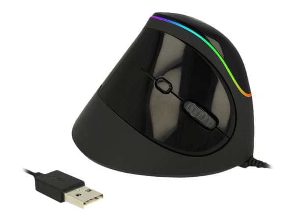 Delock Ergonomic - Vertikal mus - ergonomisk - högerhänt - optisk - 6 knappar - kabelansluten - USB 2.0 - svart - detaljhandel