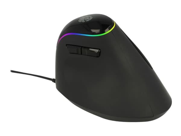 Delock Ergonomic - Vertikal mus - ergonomisk - högerhänt - optisk - 6 knappar - kabelansluten - USB 2.0 - svart - detaljhandel