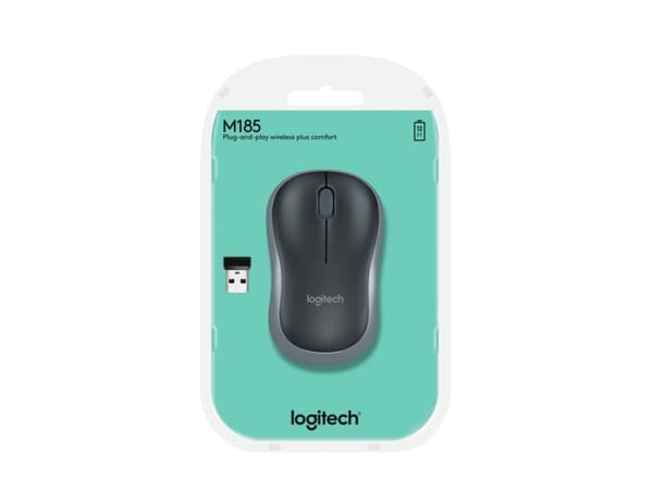 Logitech M185 - Mus - optisk - trådløs - 2.4 GHz - USB trådløs mottaker - grå