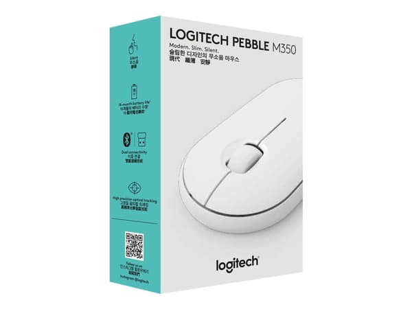 Logitech Pebble M350 - Mus - optisk - 3 knapper - trådløs - 2.4 GHz, Bluetooth - USB trådløs mottaker - elfenbenshvit