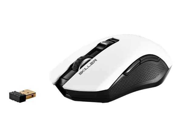 Sharkoon SKILLER SGM3 - Mus - optisk - 7 knappar - trådlös, kabelansluten - USB, 2.4 GHz - vit