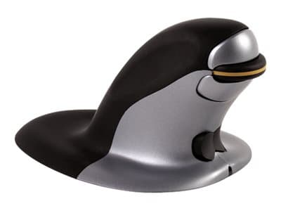 Fellowes Penguin Medium - Vertikal mus - ergonomisk - höger- och vänsterhänta - laser - trådlös - 2.4 GHz - trådlös USB-mottagare - svart, silver Svart, Silver