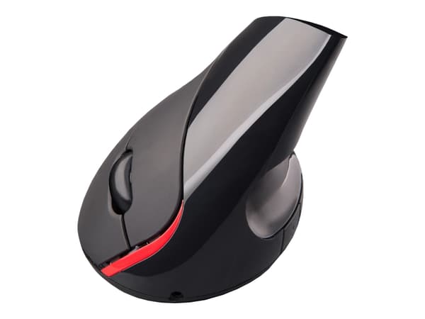 C-TECH VEM-07 - Vertikal mus - ergonomisk - optisk - 5 knappar - trådlös - 2.4 GHz - trådlös USB-mottagare - svart Svart, Röd