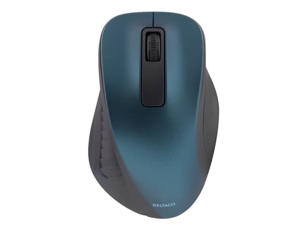 DELTACO MS-708 - Mus - ergonomisk - optisk - 3 knappar - trådlös - 2.4 GHz - trådlös USB-mottagare - blå