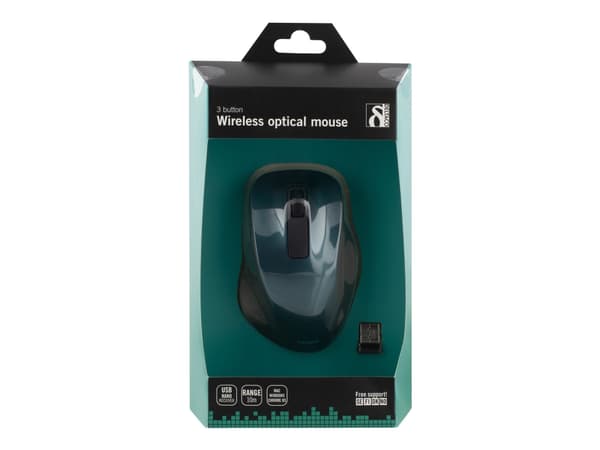 DELTACO MS-708 - Mus - ergonomisk - optisk - 3 knappar - trådlös - 2.4 GHz - trådlös USB-mottagare - blå