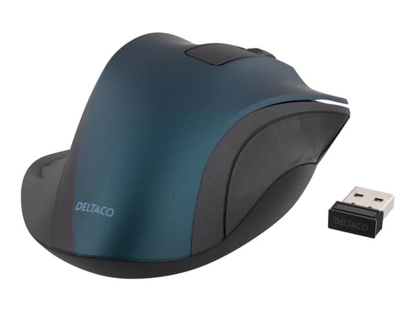 DELTACO MS-708 - Mus - ergonomisk - optisk - 3 knapper - trådløs - 2.4 GHz - USB trådløs mottaker - blå Sort, Blå