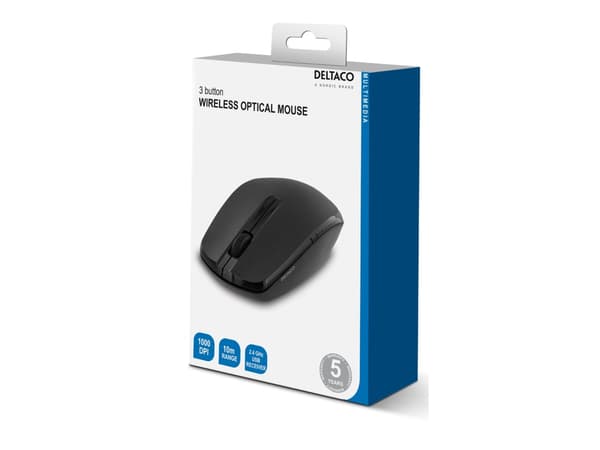 DELTACO MS-798 - Mus - optisk - 3 knappar - trådlös - trådlös USB-mottagare - svart