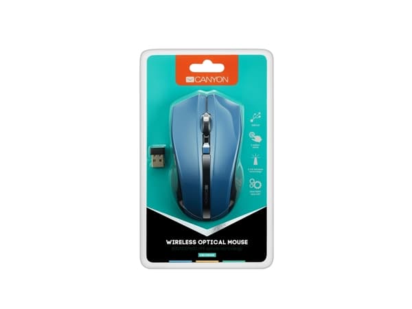 Canyon CNE-CMSW05BL - Mus - höger- och vänsterhänta - optisk - 4 knappar - trådlös - 2.4 GHz - trådlös USB-mottagare - blå - detaljhandel