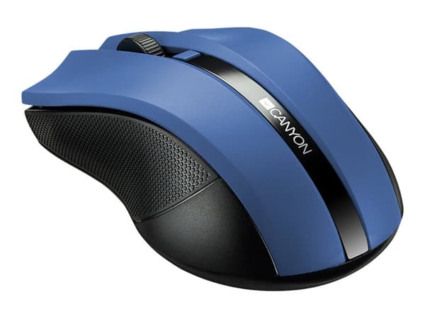 Canyon CNE-CMSW05BL - Mus - höger- och vänsterhänta - optisk - 4 knappar - trådlös - 2.4 GHz - trådlös USB-mottagare - blå - detaljhandel Svart, Blå