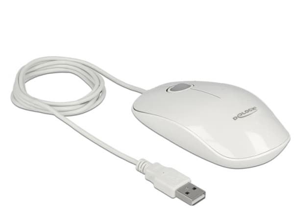 DeLOCK 12537, Molempikätinen, Optinen, USB A-tyyppi, 1200 DPI, Valkoinen