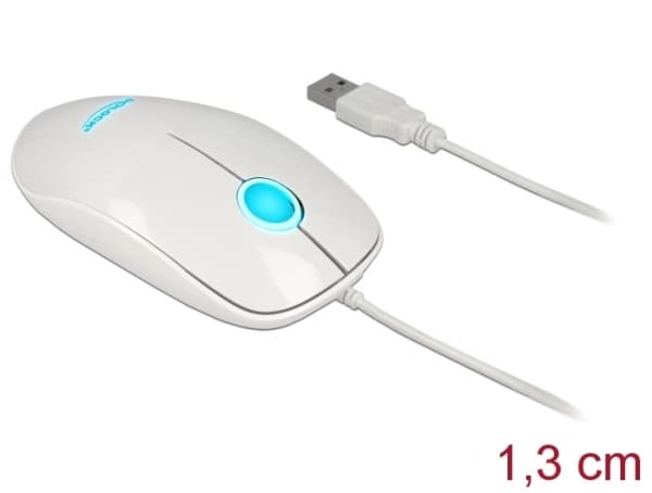 DeLOCK 12537, Molempikätinen, Optinen, USB A-tyyppi, 1200 DPI, Valkoinen