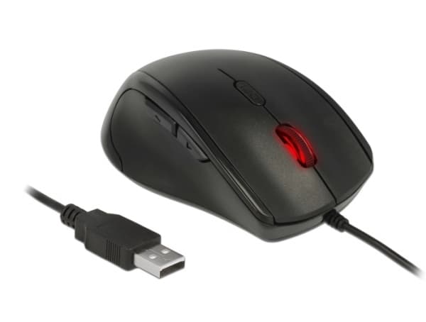 Delock - Mus - vänsterhänt - optisk - 5 knappar - kabelansluten - USB - svart - detaljhandel