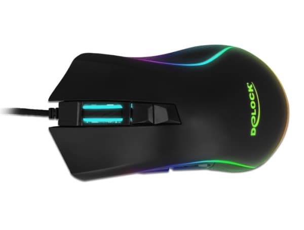 Delock Gaming - Mus - ergonomisk - högerhänt - optisk - 7 knappar - kabelansluten - USB - svart - detaljhandel