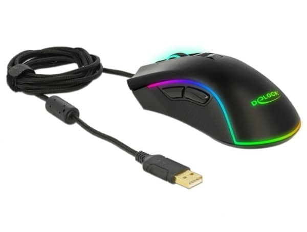 Delock Gaming - Mus - ergonomisk - högerhänt - optisk - 7 knappar - kabelansluten - USB - svart - detaljhandel