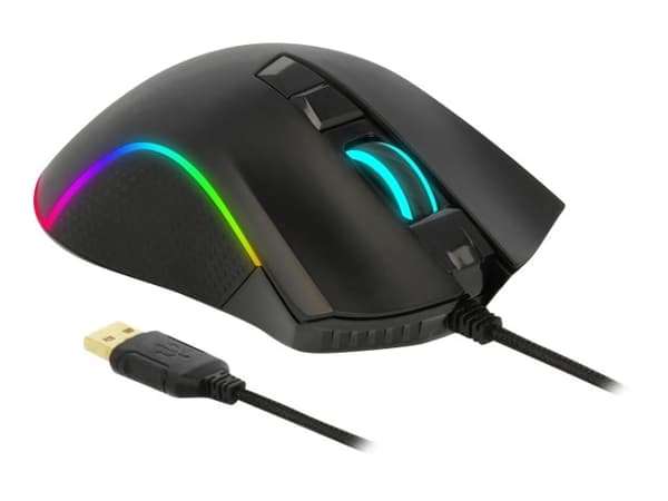Delock Gaming - Mus - ergonomisk - högerhänt - optisk - 7 knappar - kabelansluten - USB - svart - detaljhandel Svart