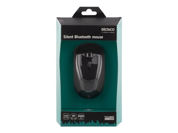 DELTACO MS-900 Silent - Mus - 4 knappar - trådlös - Bluetooth 5.0 - svart - blåsa