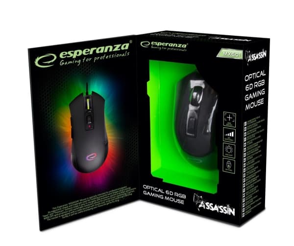 Esperanza Assasin - Mus - optisk - 6 knappar - kabelansluten - USB 2.0 - svart