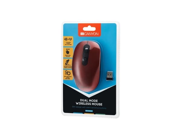 Canyon MW-9, Oikeakätinen, Optinen, RF Wireless + Bluetooth, 1600 DPI, Punainen