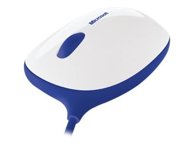 Barnmus - Microsoft Express Mouse - höger- och vänsterhänt - optisk - 3 knappar - kablage - USB - vit, blå
