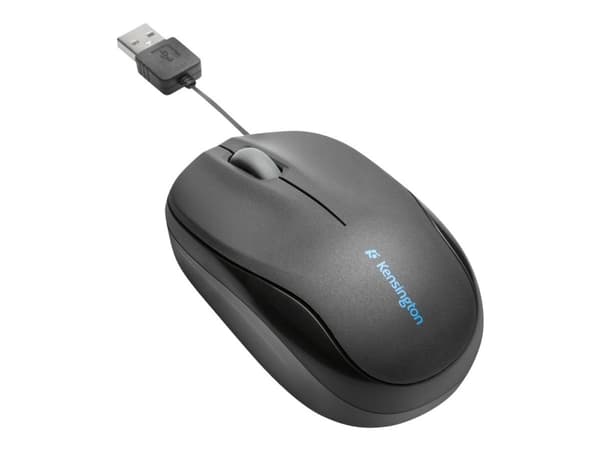 Kensington Pro Fit Retractable Mobile - Mus - optisk - 3 knappar - kabelansluten - USB - svart