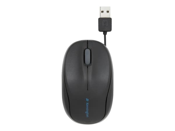 Kensington Pro Fit Retractable Mobile - Mus - optisk - 3 knappar - kabelansluten - USB - svart