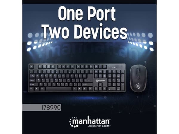 Manhattan 178990, Täysikokoinen (100 %), Langaton RF, Musta, Sisältää hiiren