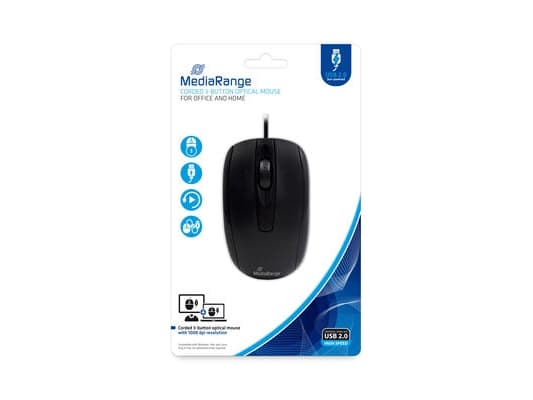MediaRange MROS211 - Mus - optisk - 3 knappar - kabelansluten - USB 2.0 - svart