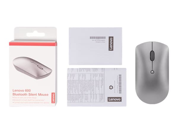 Lenovo 600 Silent - Mus - höger- och vänsterhänta - optisk blå - 3 knappar - trådlös - Bluetooth 5.0 - järngrå - detaljhandel