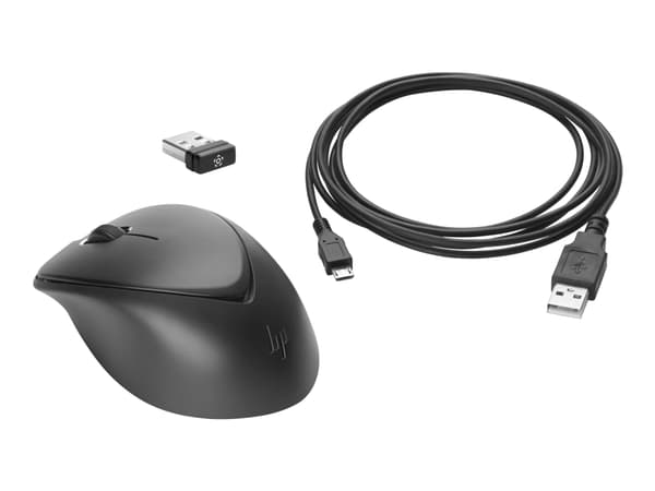 HP Premium - Mus - höger- och vänsterhänta - laser - 3 knappar - trådlös - 2.4 GHz - trådlös USB-mottagare - svart