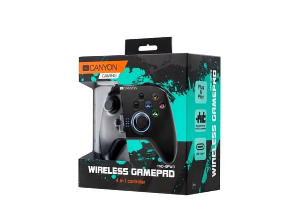 Canyon Gaming GP-W3 - Håndkonsoll - 16 knapper - trådløs - svart - for PC, Sony PlayStation 3, Nintendo Switch, Android