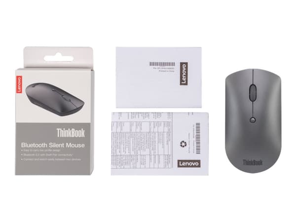 Lenovo ThinkBook Silent - Mus - høyre- og venstrehåndet - blå optisk - 3 knapper - trådløs - Bluetooth 5.0 - jerngrå - løsvekt - for ThinkCentre M70s