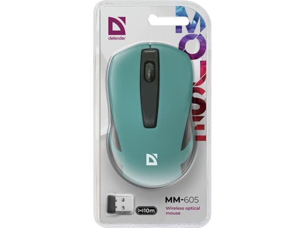 Defender #1 MM-605 - Mus - høyre- og venstrehåndet - optisk - 3 knapper - trådløs - USB trådløs mottaker - grønn