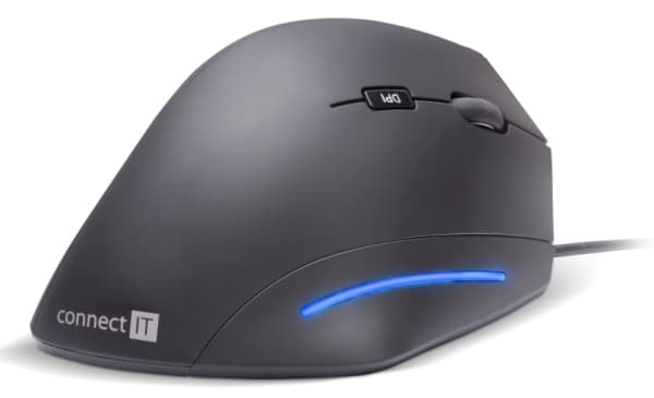 Connect IT CMO-2500-BK, Høyre hendt, Vertikalt design, USB Type-A, 1600 DPI, Sort Sort