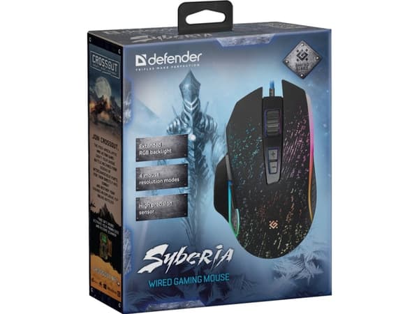 Defender Syberia GM-680L, högerhand, Optisk, USB Type-A, 3200 DPI, Svart