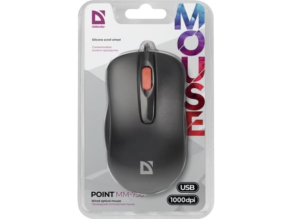 Defender POINT MM-756, Ambidextrous, Optisk, USB Type-A, 1000 DPI, Svart