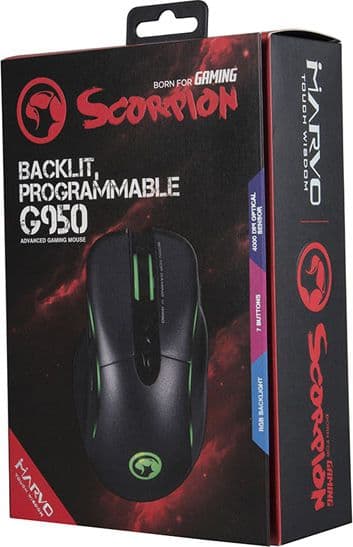 Marvo G950, högerhand, Optisk, USB Type-A, 4000 DPI, Svart