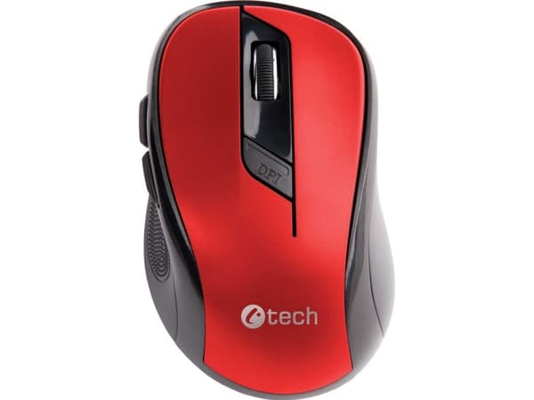 C-TECH WLM-02R, högerhand, Optisk, RF Trådlös, 1600 DPI, Svart, Röd