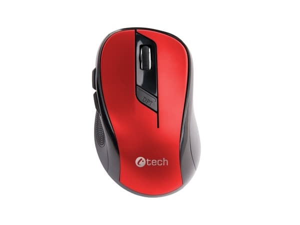C-TECH WLM-02R, högerhand, Optisk, RF Trådlös, 1600 DPI, Svart, Röd