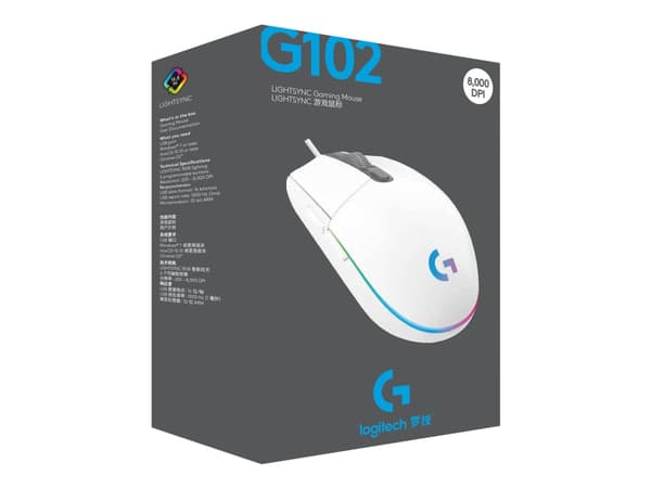 Logitech Gaming Mouse G102 LIGHTSYNC - Mus - høyrehendt - optisk - 6 knapper - kablet - USB - hvit Hvit