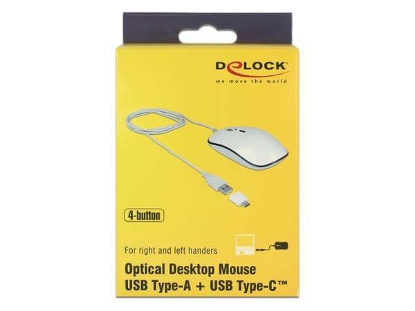DeLOCK 12532, Molempikätinen, Optinen, USB A-tyyppi, 3200 DPI, Valkoinen