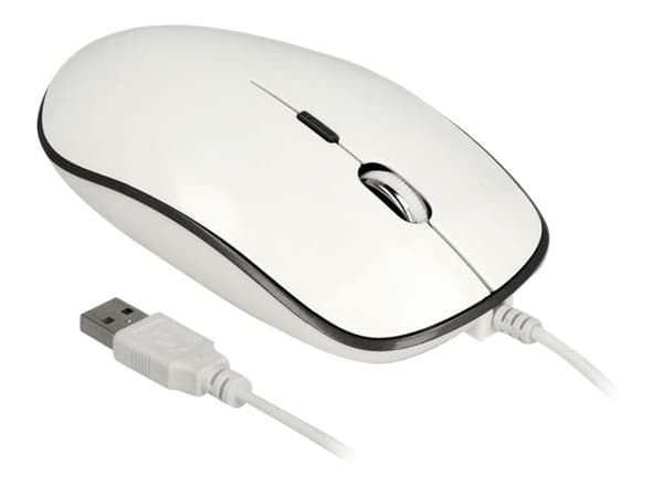 DeLOCK 12532, Molempikätinen, Optinen, USB A-tyyppi, 3200 DPI, Valkoinen Valkoinen