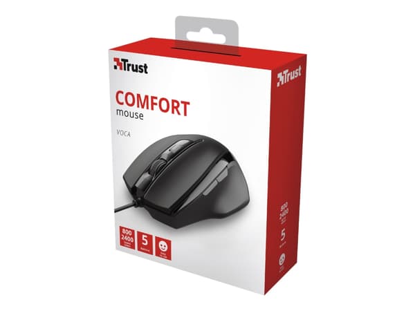 Trust Voca Comfort - Mus - högerhänt - optisk - 6 knappar - kabelansluten - USB Svart