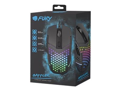 FURY Battler, Oikeakätinen, Optinen, USB A-tyyppi, 6400 DPI, Musta