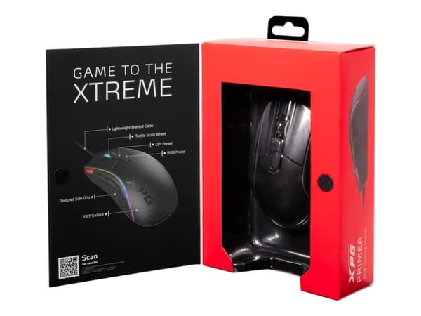 XPG Primer - Mus - optisk - 7 knappar - kabelansluten - USB - svart