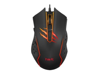 Havit Gaming Series MS1027 - Mus - ergonomisk - optisk - 6 knappar - kabelansluten - USB - svart Svart, Orange, Röd